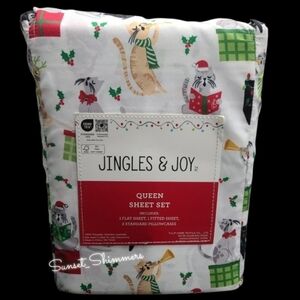 4pc Christmas Cats Caroling Hollyberry Queen Size Bed Sheet Set Decor New